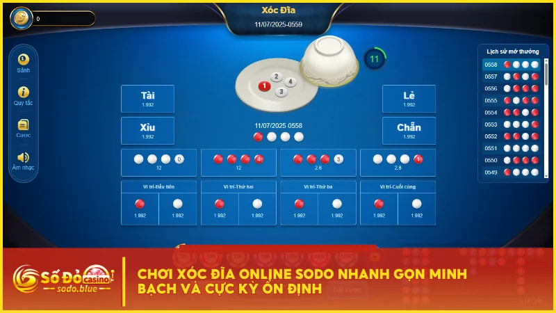 Chơi xóc đĩa online SODO nhanh gọn minh bạch và cực kỳ ổn định