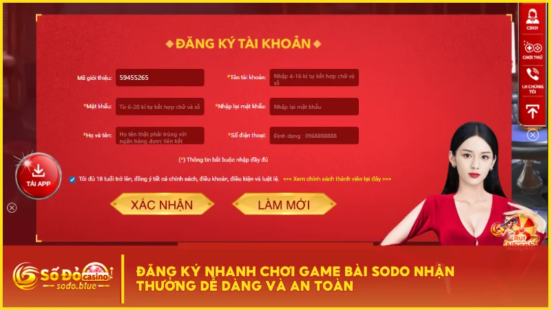 Đăng ký nhanh chơi game bài SODO nhận thưởng dễ dàng và an toàn