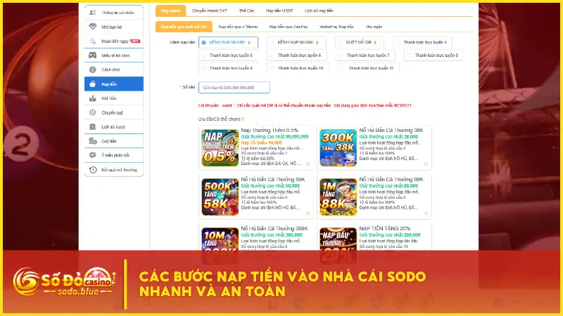Quy trình nạp tiền được Sodo tối ưu hóa để hoàn tất chỉ trong chưa đầy 2 phút