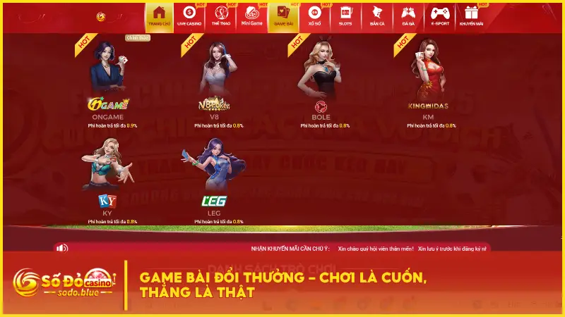 Các game bài Sodo hiện đang áp dụng tỷ lệ hoàn trả lên đến 2.5%