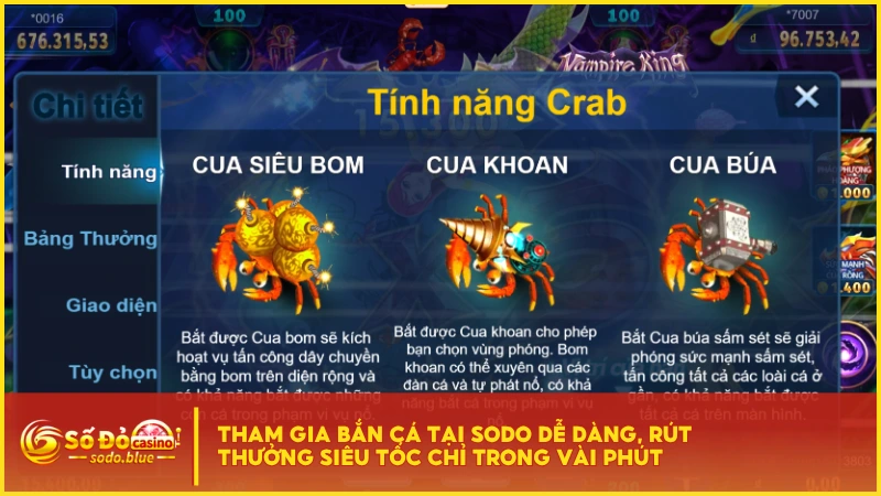 Tham gia bắn cá tại SODO dễ dàng, rút thưởng siêu tốc chỉ trong vài phút
