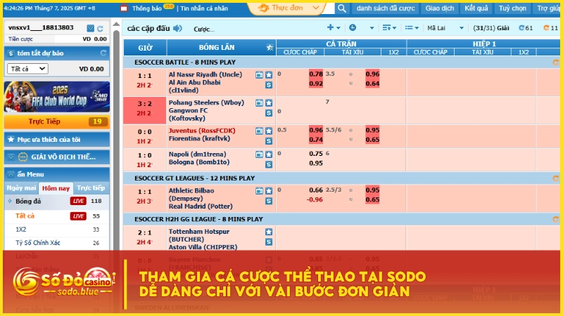 Tham gia cá cược thể thao tại SODO dễ dàng chỉ với vài bước đơn giản